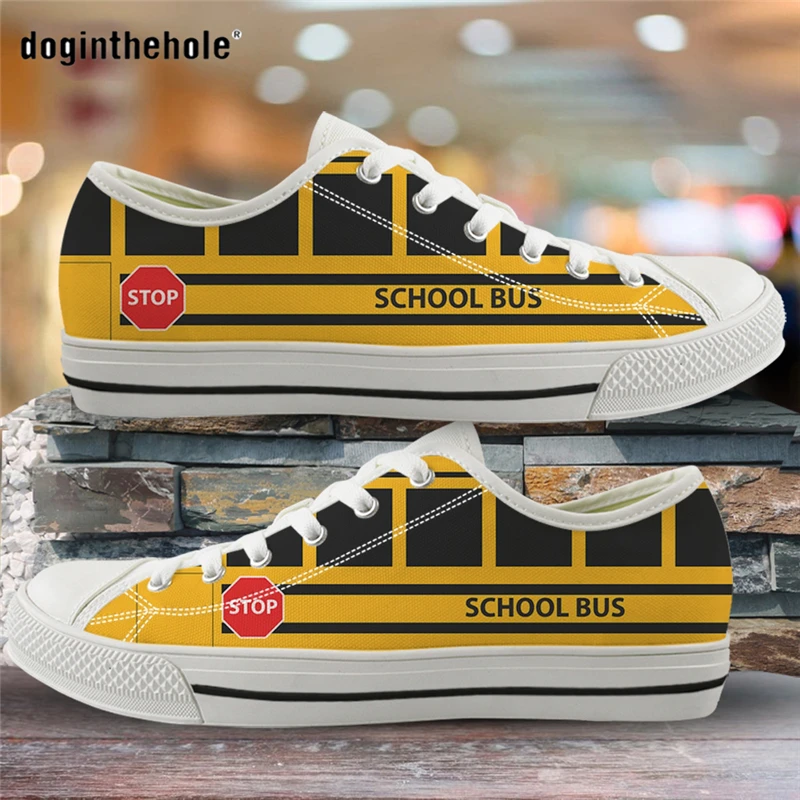 Doginthehole Yellow School Bus Printed Ladies Shoes Casual Canvas Footwear for Female Low Top Sneakers for Women Vulcanized Girl