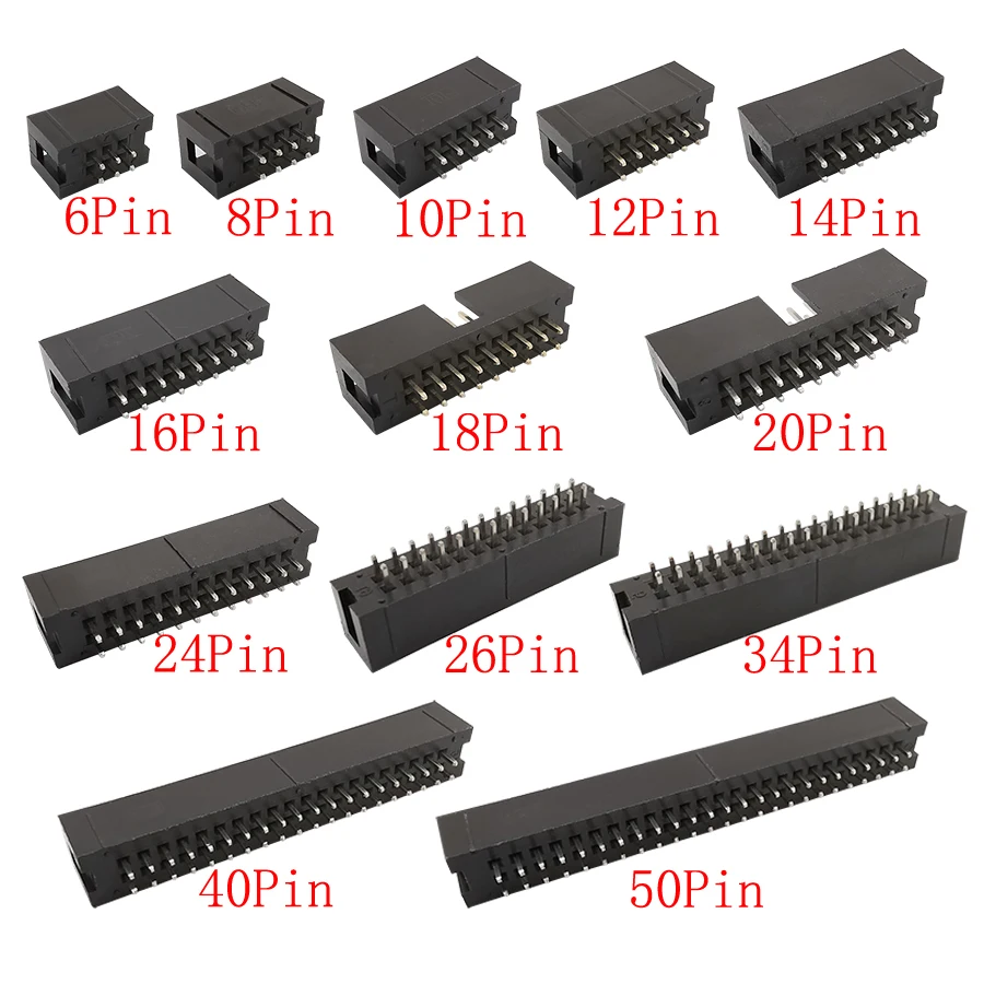 10Pcs DC3 2.54mm Pitch 6/8/10/14/16/20/26/30/34/40/50Pin Male Socket Straight IDC Box Headers PCB Connector Double Row Pinheader
