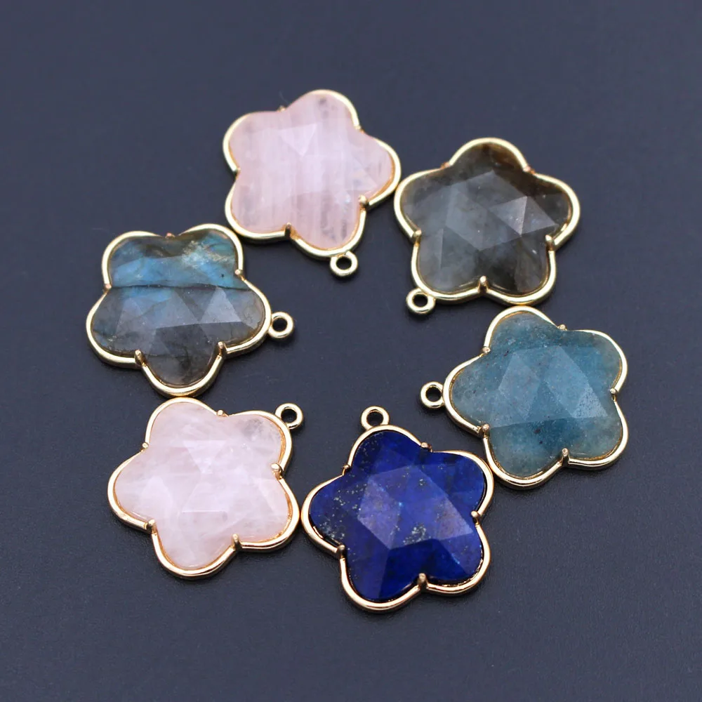 

10pcs Faceted Natural Stone Pendant Star Charms Rose Quartz Lapis Labradorite Stone Pendant for DIY Earrings Jewelry Accessories