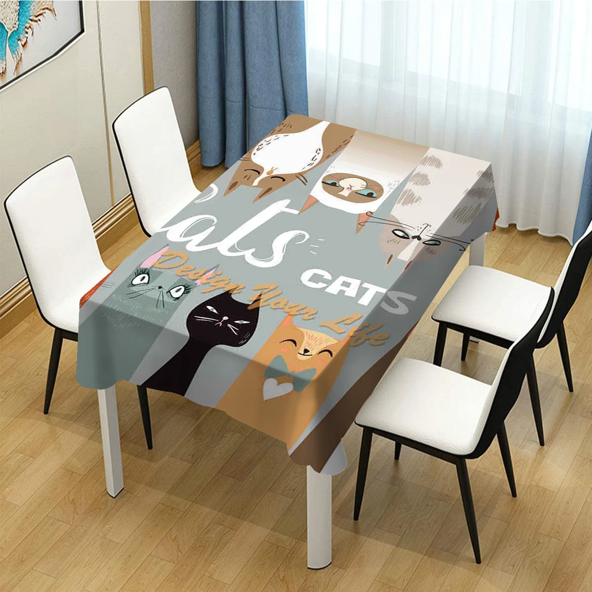 

Uniqued Funny Cartoon Cats Fabric Home Decor Party Dining Table Cloth