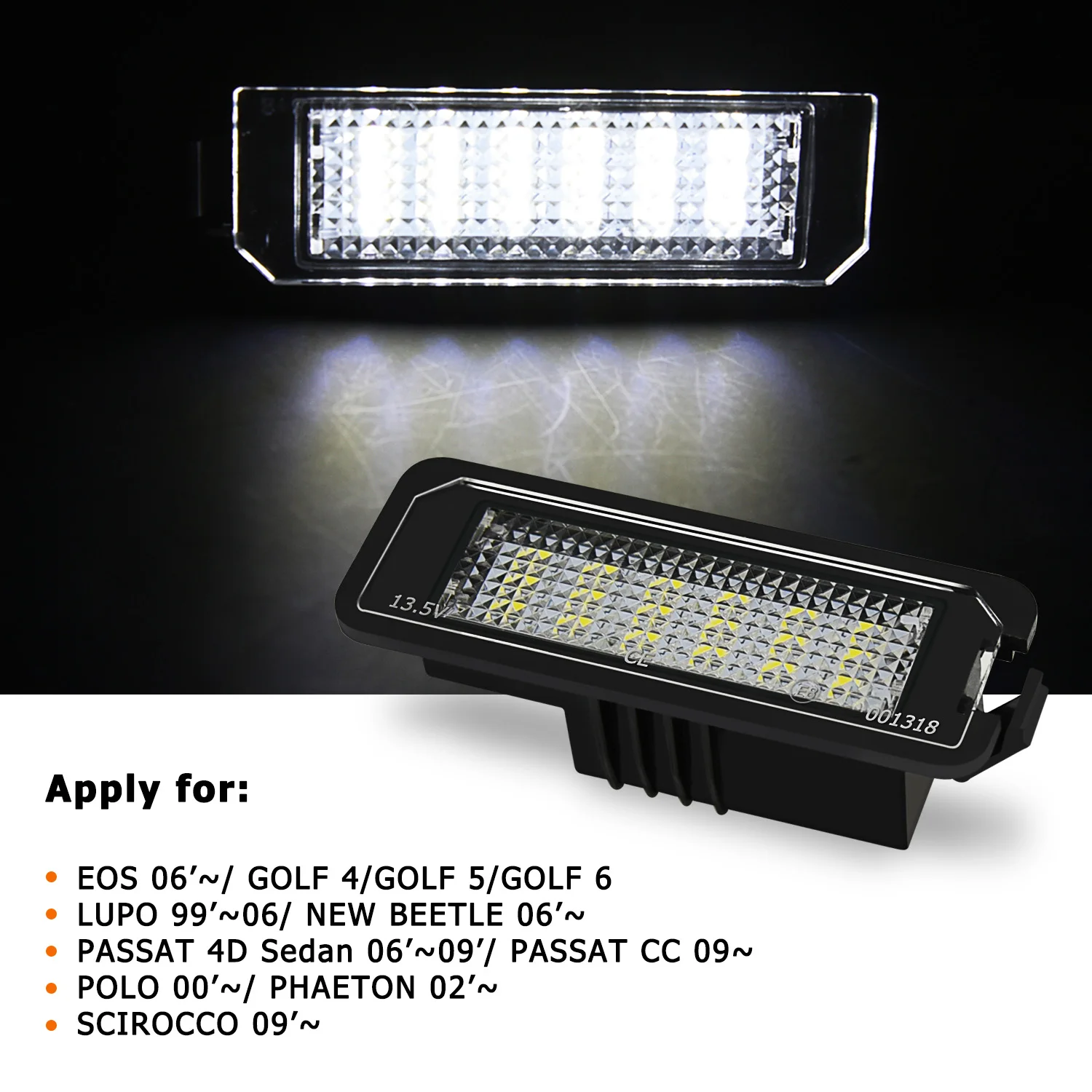 2x Number License Plate Light Lamp No Error 18SMD LED 12V 6500k White for VW Golf MK4 MK5 MK6 Passat Polo CC Eos Car Accessories