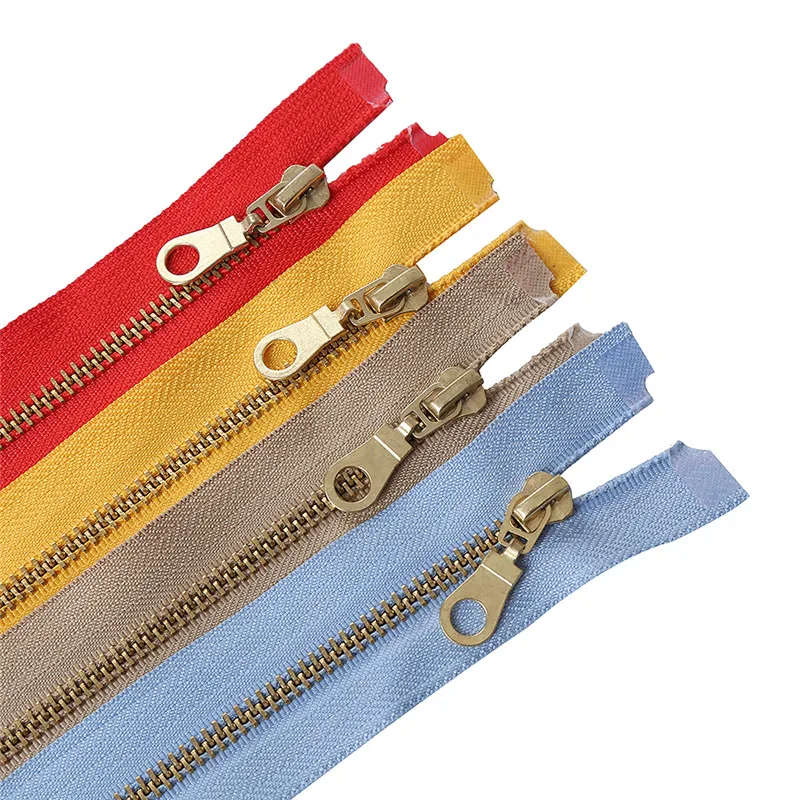 Set of 2 Pieces 5# (30-60cm) Brass Metal Separate Open Tail Zippers In with Donut Zippers Pulls Zippers for Sewing