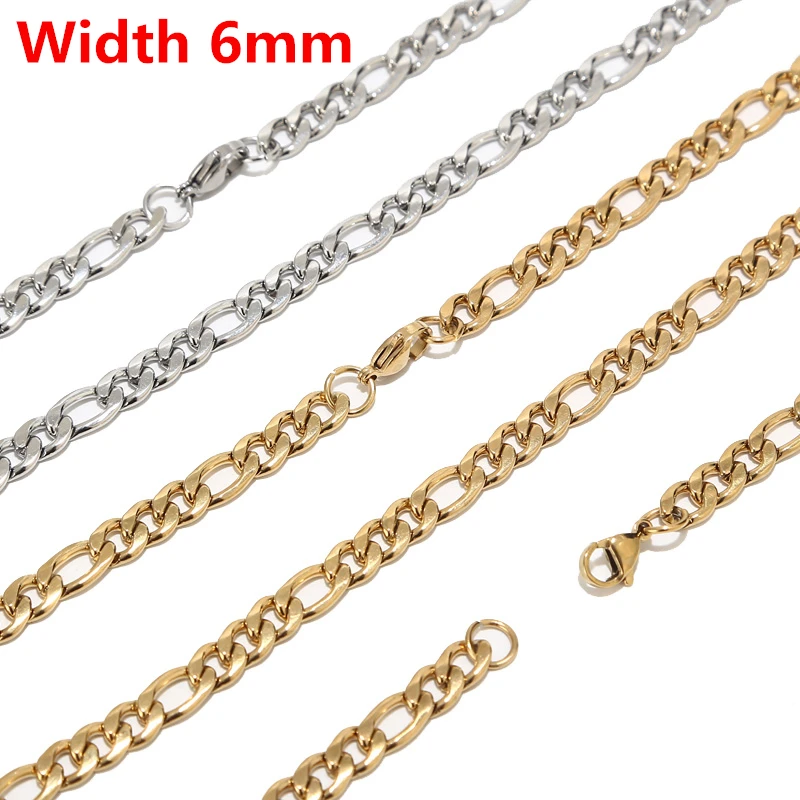 Stainless Steel Gold Tone Figaro Chain Necklaces for Men Women 6mm Width Cuban Curb Link Chain for Pendant Hip Hop Jewelry Gifts