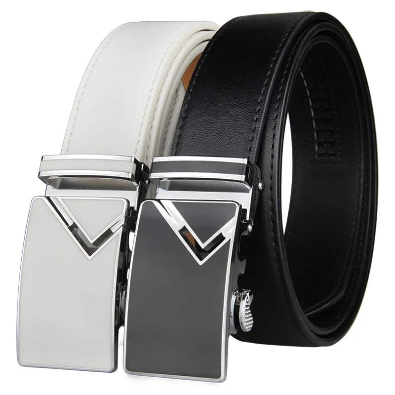 

Famous Brand Belt Men Top Quality Genuine Luxury Leather Belts for Men Strap Male Metal White Leather Automatic Buckle Belts Men