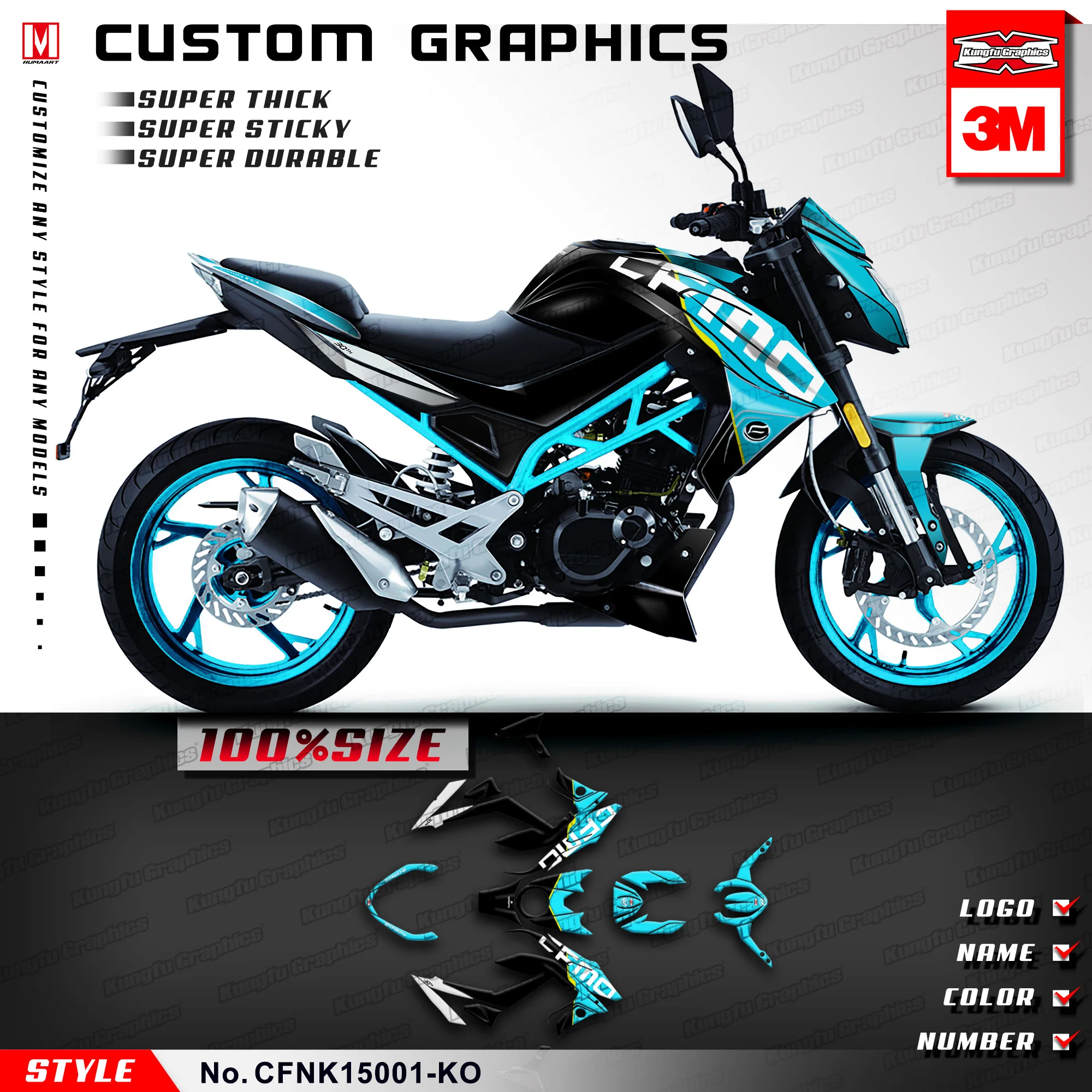 

KUNGFU GRAPHICS Motorcycle Wrap Kit Vinyl Adhesive Sticker Custom Decals for CFMOTO NK 150 150NK NK150 (Style no.CFNK15001-KO)