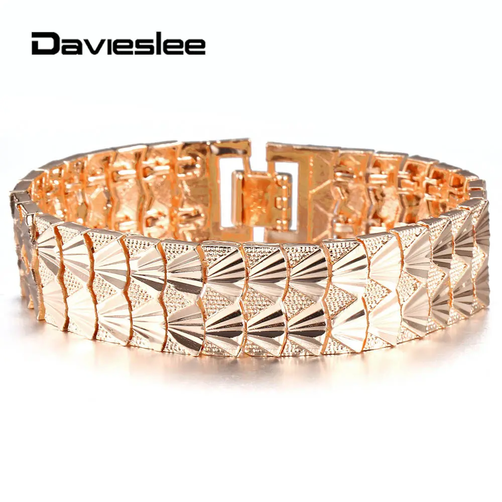 585 Rose Gold Color Big Wide Bracelet Bangle for Women Fan Patterned Chain Fashion 16mm Hand Jewelry Gifts Dropshipping LCB32