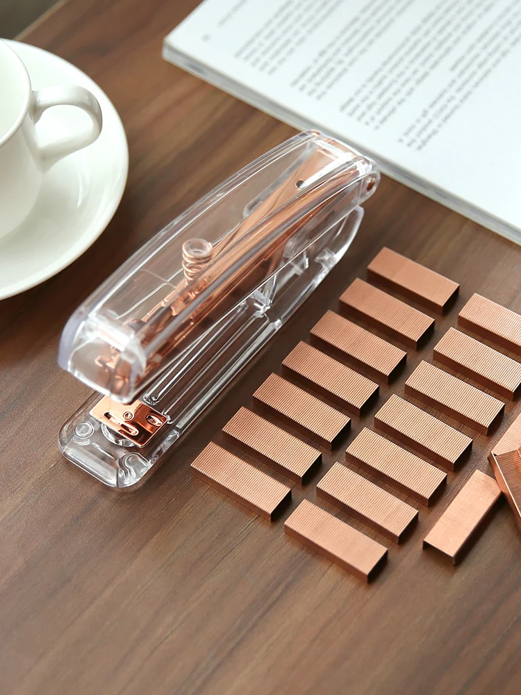 Acrylic Transparent Stapler Rose Gold Color Crystal INS Design 24/6 Staples Stationery Office Binding School Supplies A6331