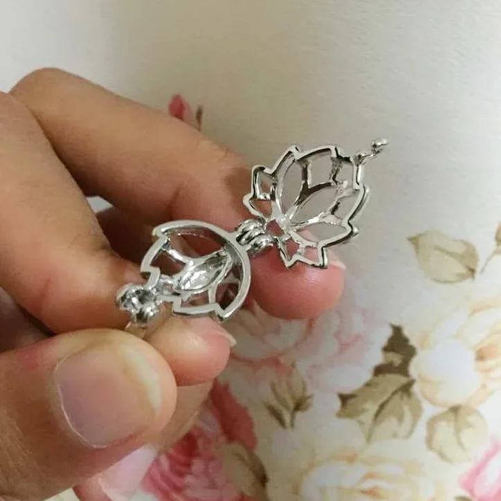 Lotus Flower Cage RingDIY Can Put Into Pearl Gem Beads Ring Fittings Adjustable Size
