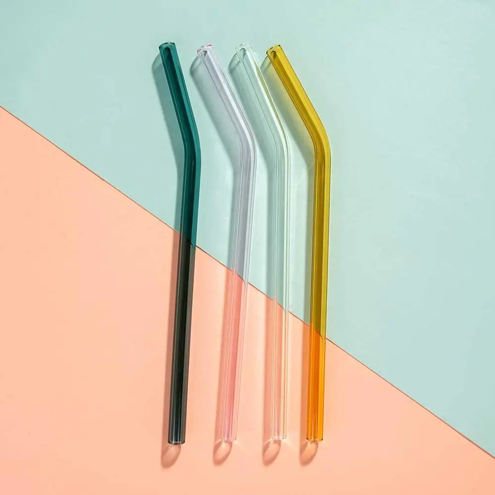 Handmade Glass Colorful Straw With Cleaning Brush ECO-friendly Household Glass Straight Pipe Tube