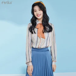 ARTKA 2021 Spring New Women Blouse Elegant Vintage Dot Print  Bow Shirts Long Sleeve Loose Soft Chiffon Shirt Women SA22015C