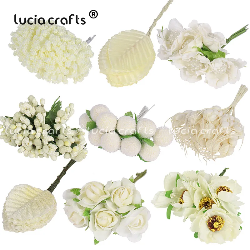 6/10/12/70/90pcs Hybrid Ivory Flower Cherry Stamen Berries Bundle DIY Christmas Wedding Cake Gift Box Wreaths Decor D0312