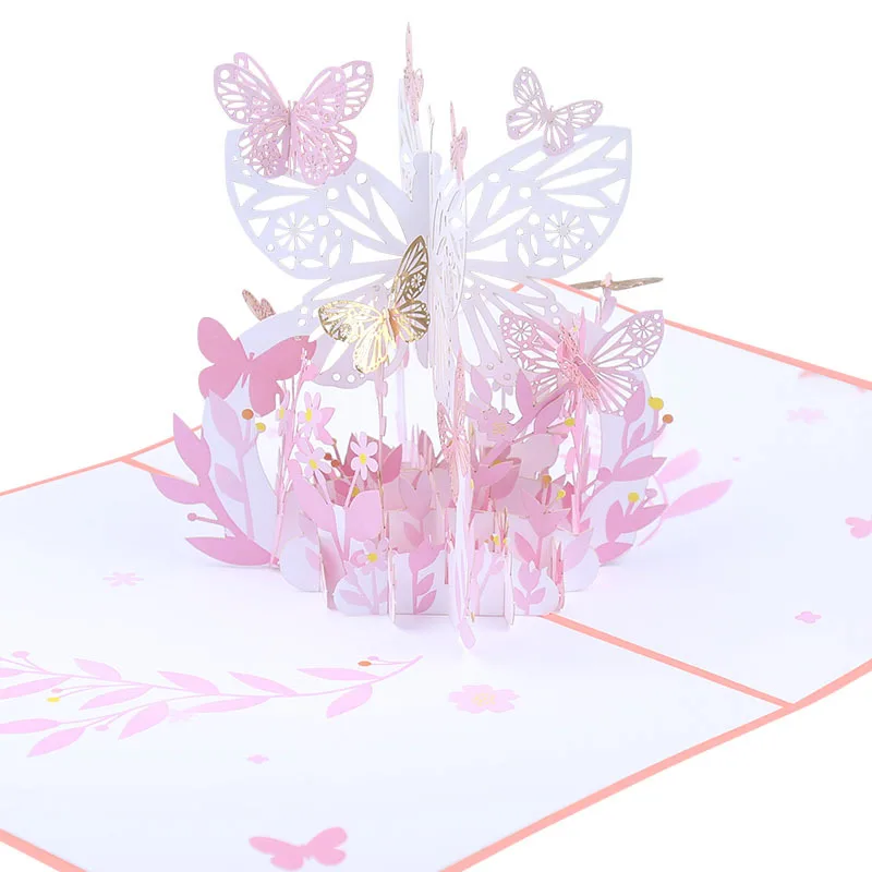 Valentine's Day Greeting Card Stereo 3D Paper Sculpture Butterfly Flower Basket Blessing Postcard Paper Art Gift