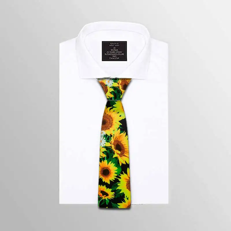 Cartoon Dog Sunflower Print Tie Casual Slim Wysokiej jakości 8cm Nylon Mężczyźni Kobiety Krawat Funnny Harajuku Impreza Kolacja Kobieta Mężczyźni Krawat