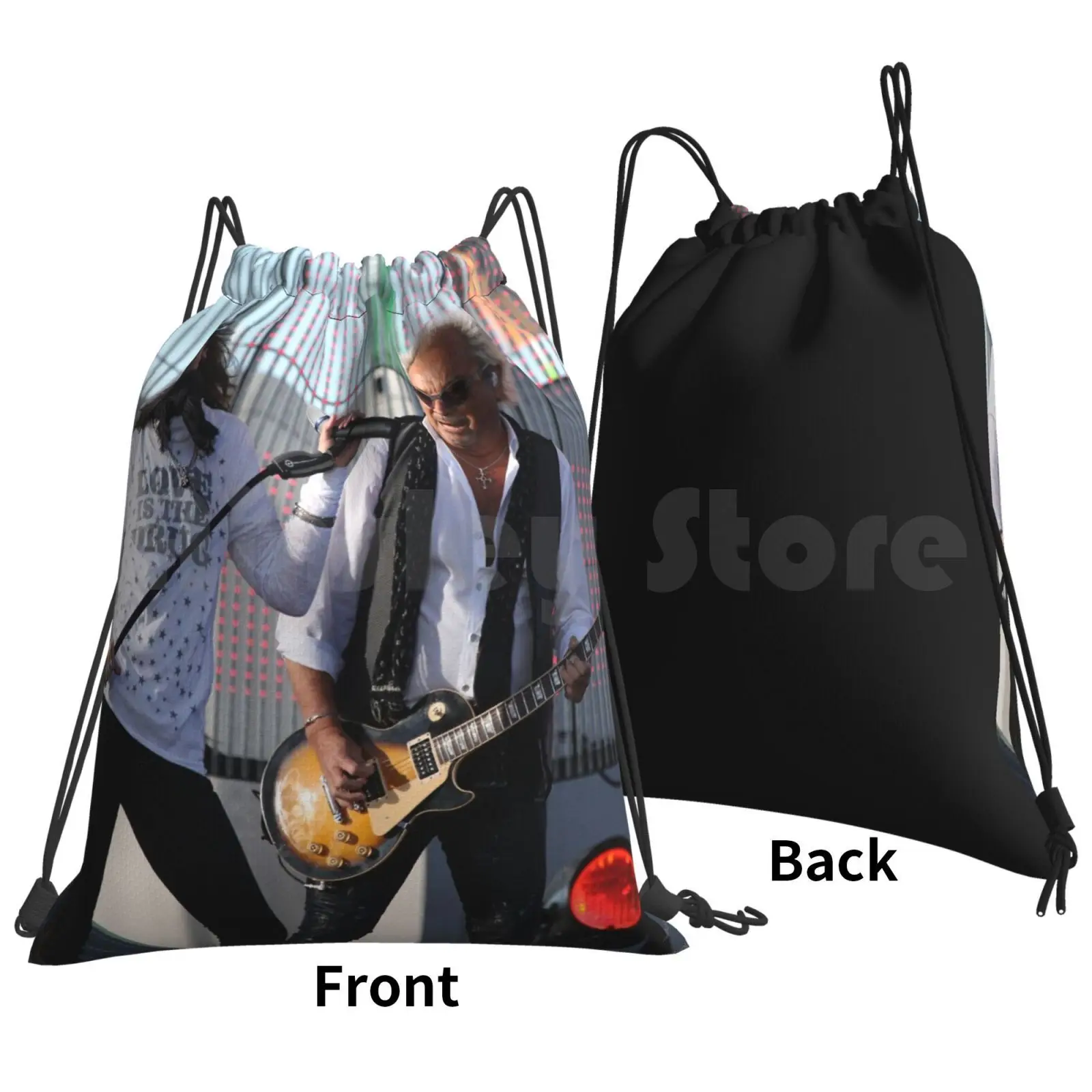 Hansen & Mick Jones Of Foreigner Backpack Drawstring Bags Gym Bag Waterproof Music Live Celebrities Canon Night