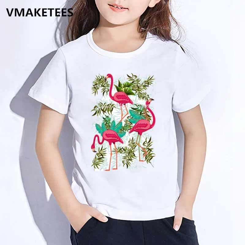 Kids Summer Girls & Boys T shirt Children Pink Flamingos Exotic Birds Cartoon Print T-shirt Casual Funny Baby Clothes