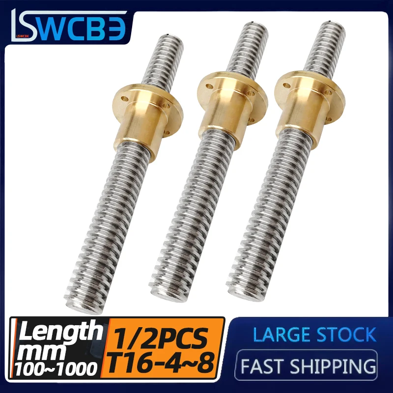 304 precision stainless steel trapezoidal screw T16*8T16*4 large screw with copper nut T20T18T12 T10 T8 T6 can be customized