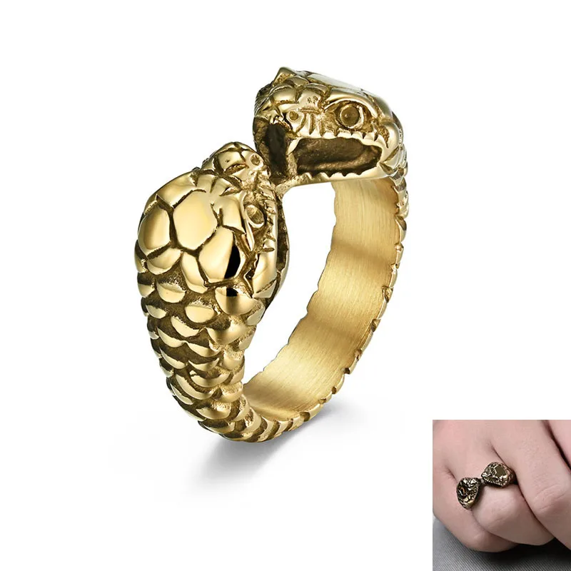 

Vintage Gothic Double-Headed Snake Ring for Men Fashion Animal Ring Accessories Rings Party Statement Band Gift Jewelry