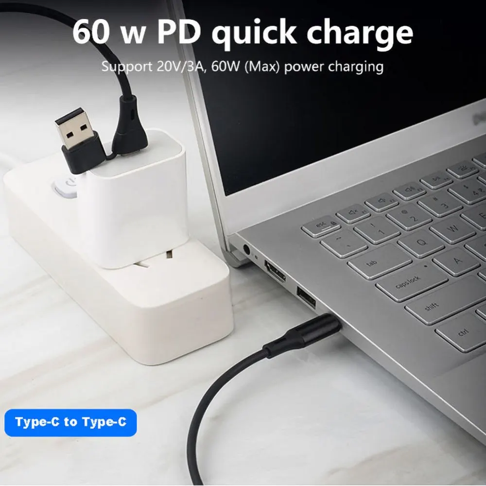 2 em 1 pd 60w cabo de carregamento carregador de carregamento rápido cabo usb para tipo-c cabo usb para carregamento & transmissão de dados para xiaomi/huawei