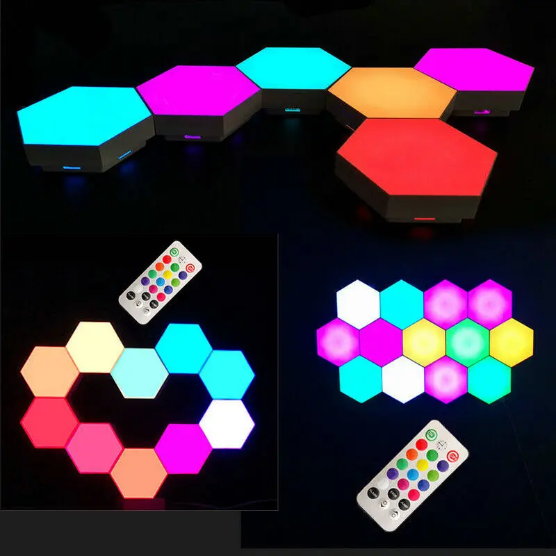 

Remote controlled Usb powered Touch sensitive Led Lighting Quantum Wall lamp Hexagonal Modular RGB Honeycomb DIY Night Light