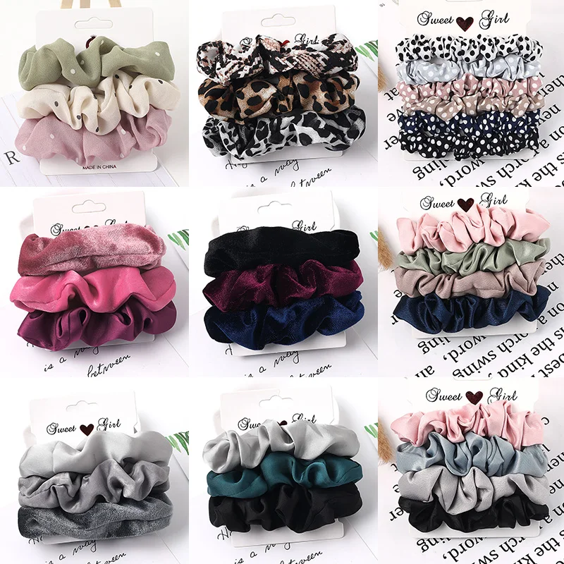 1Set Vintage Korea Velvet Scrunchies Elastic Hair Bands Solid Color Headwear Striped Hair Ties Ponytail Holder Hair Accesories