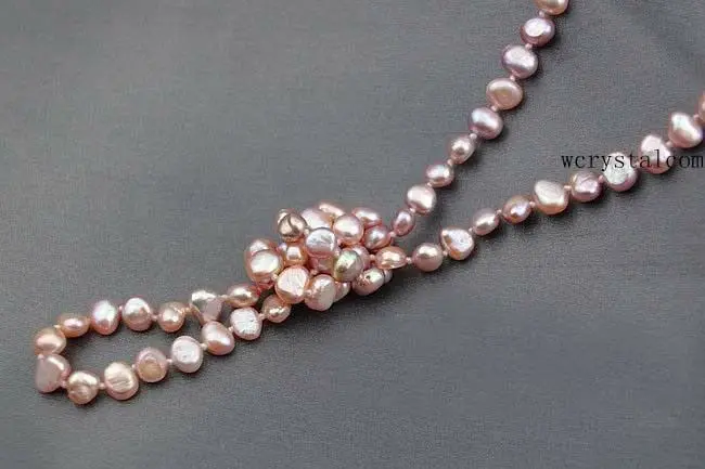 Strand Natural pink Purple Cultured Fresh water Pearl opera Long Necklace nugget