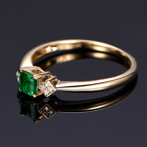 Fine Jewelry 18K Yellow Gold Rings for Women Luxury Emerald Green Gemstone Rings Romantic Wedding Engagement Party Gift for Girl