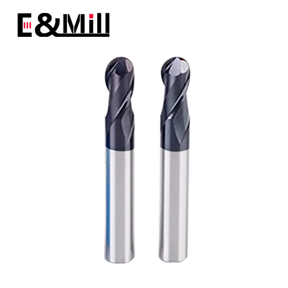 HRC45 2 Flute Tungsten steel ball cutter, ultrafine particle wear-resistant ball head alloy milling cutter round head spherical