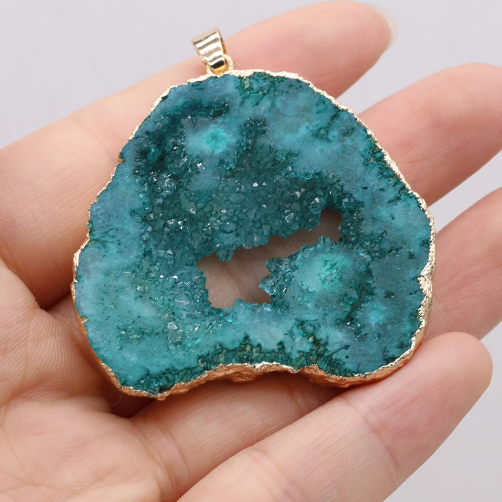 Charms Plating Golded Druzy Agates Pendant Irregural Agates Stone Pendant for Jewelry Making DIY Necklace 40x30x6mm-50x30x6mm