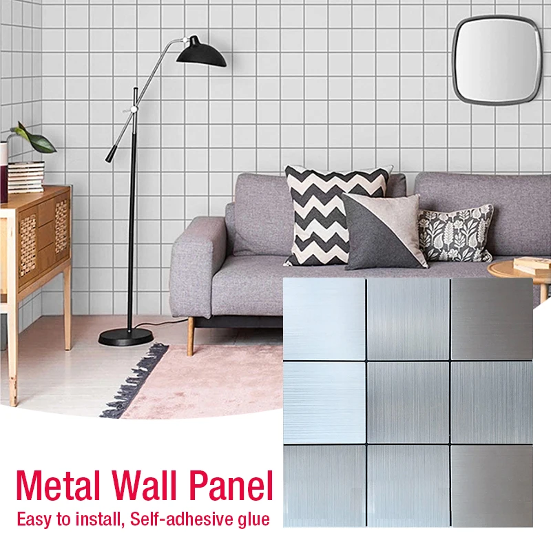 Panel de pared de mosaico de metal para el hogar, pegatinas de pared 3D autoadhesivas, mosaico contra salpicaduras, calcomanía, azulejos de pared para cocina y baño, 30x30cm