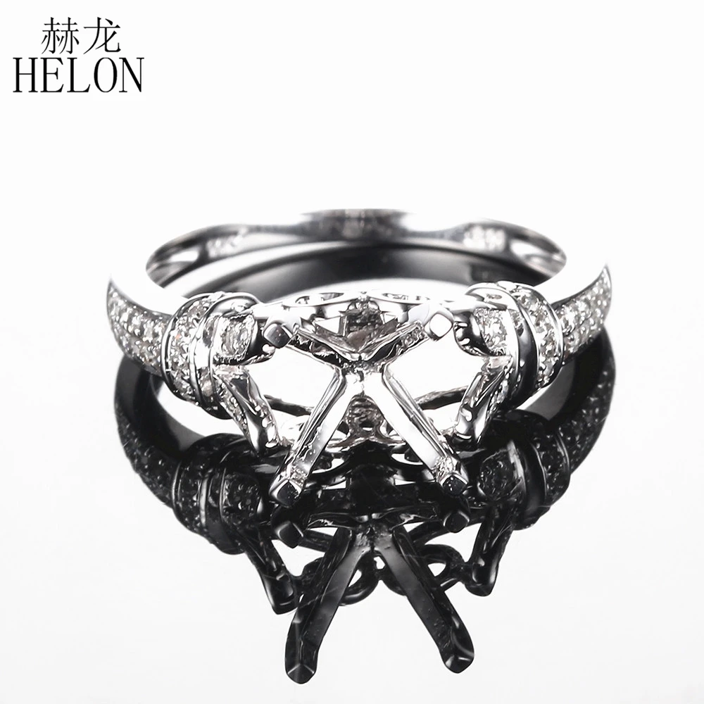 

HELON 7.5-8.5mm Round Cut Solid 14K White Gold 0.3ct Natural Diamonds Semi Mount Engagemnent Ring Women Fine Jewelry Best Gift