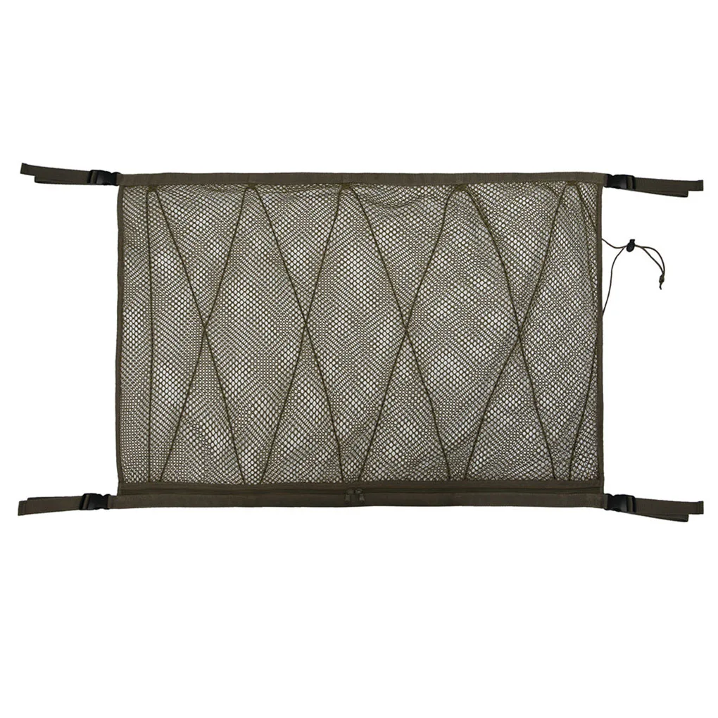 Car Ceiling Storage Net Mesh Bag Pouch Organizer Automobile Pocket Khaki