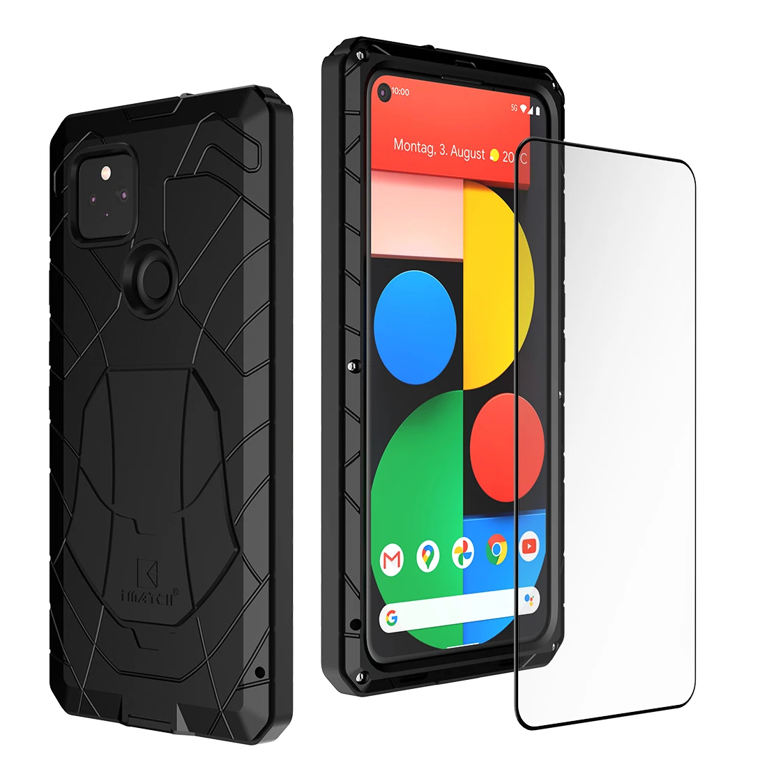 

For Google Pixel 5A Case Hard Aluminum Metal Heavy Duty Protection Back Cover with Tempered Glass Gift Phone Accessories