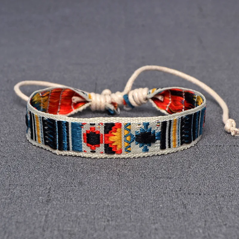 Bright Ethnic Folk Cotton And Linen Bracelet Retro Handmade Cord Embroidery Hippie Friendship Wrap Bracelets Women