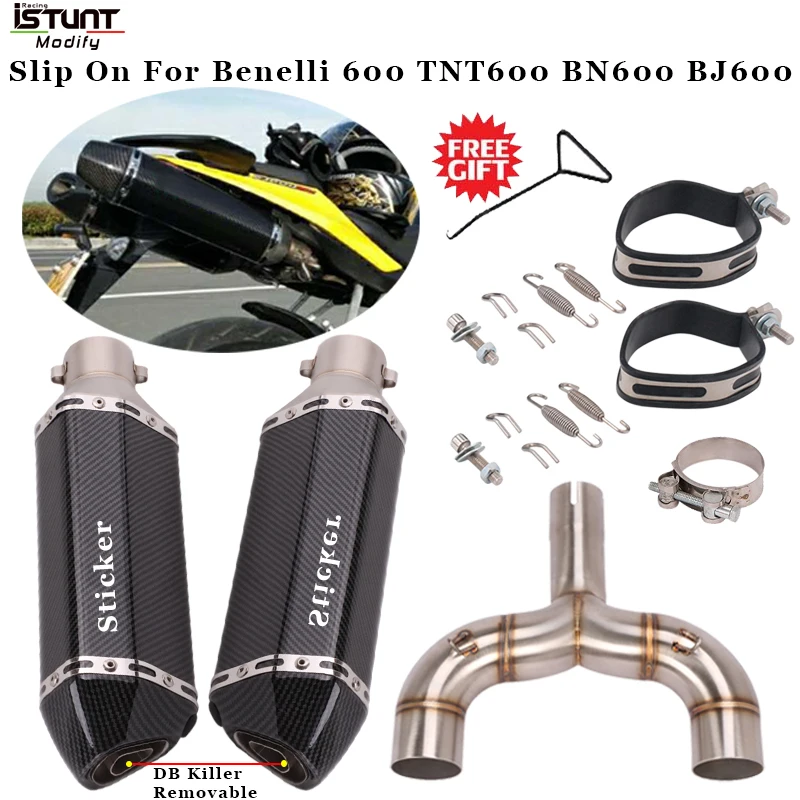 Motorcycle Exhaust For Benelli 600 TNT600 BN600 BJ600 Slip On Modified Double Outlet Middle Link Pipe Escape Muffler DB Killer