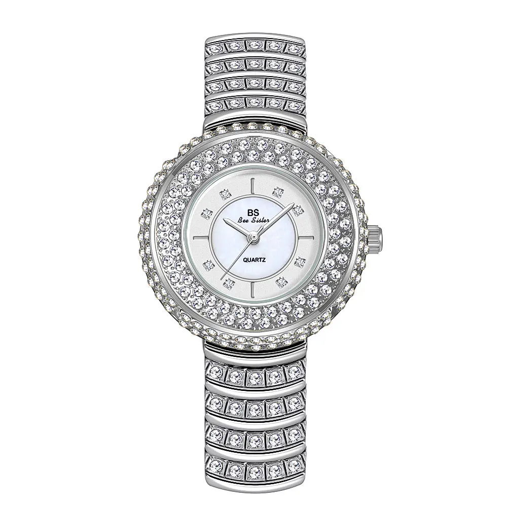 Luxury Korean Women\'s Full Rhinestone Watch Fashion Round Dial Quartz Waterproof Stainless Steel Party Wrist Watch for Wife Gift