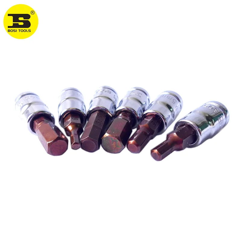 BOSI 1/4-Inch Drive Hex Bit Socket Set Metric 3-8mm 6-Piece