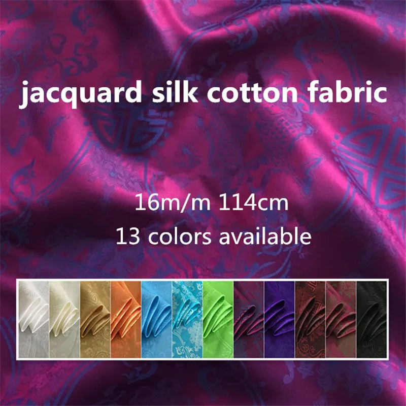 Floral Jacquard Silk Cotton Fabric 16momme 114cm Width Flowers Pattern Jacquard Silk Material Textile for Wedding Dresses