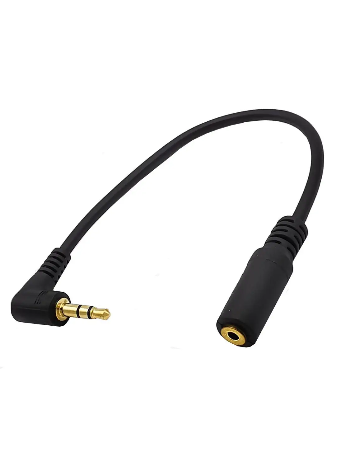 1pcs Gold 3.5mm 3 Pole TRS Right Angled Audio Stereo Male To Female Extension Black Cable 15cm