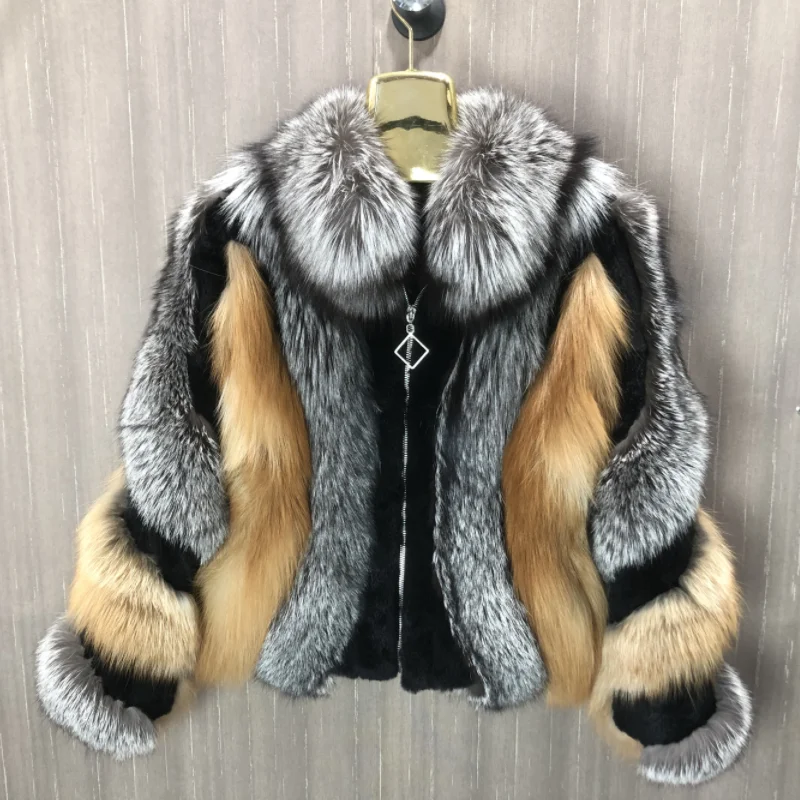 Women's Real Fox Fur Jacket, Warm and Fashionable in Winter