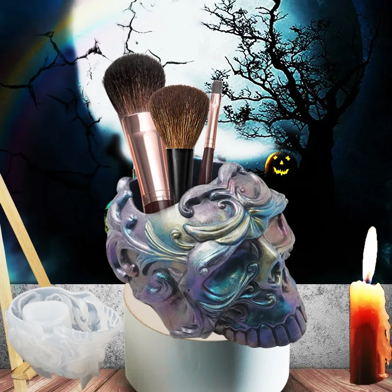 

DIY Epoxy Resin Mold Creative 3D Skull Candle Holder Makeup Storage Box Jewelry Decoration Silicone Mold