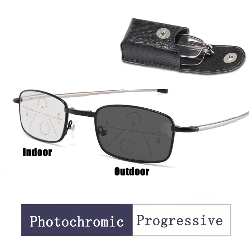 

Men Women Progressive Transition Reading Glasses Foldable Photochromic Multifocal Presbyopia Eyeglasses with Diopter 1.5 2.5