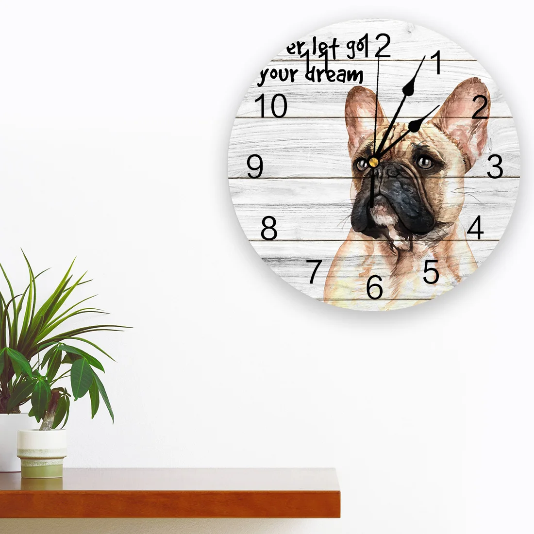 Bulldog On The Wooden Board Creative Wall Clock For Home Office Decoration Living Room Bedroom Kids Room Hanging Watch