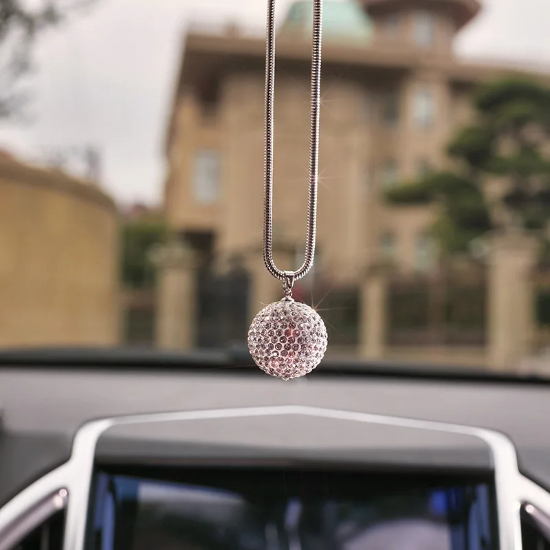 

Fashion Creative Crystal Rhinestones Rearview Mirror Ball Heart Star Car Pendant Gift Car Interior Decorations