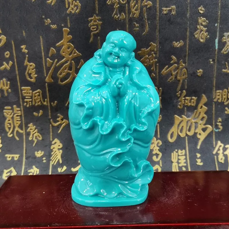 Hand-Carved Chinese Natural Turquoise Statue Coated Buddha Maitreya Buddha Laughing Buddha Ruyi Ornaments Statues et Sculptures