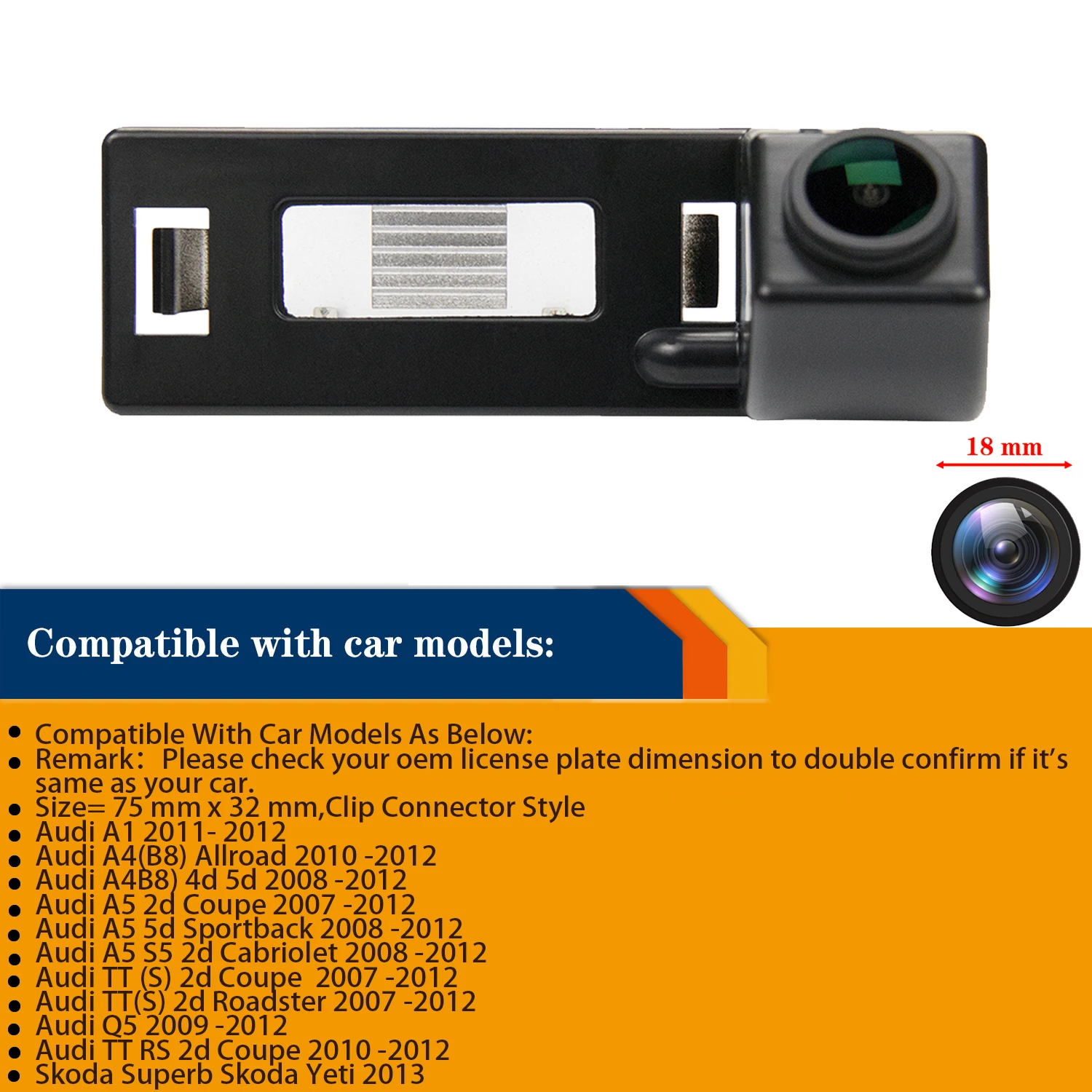 HD 1280*720p Camera Plate Light License Rear View Backup camera for Skoda Superb Skoda Yeti 2013, Night Vision Waterproof Camera