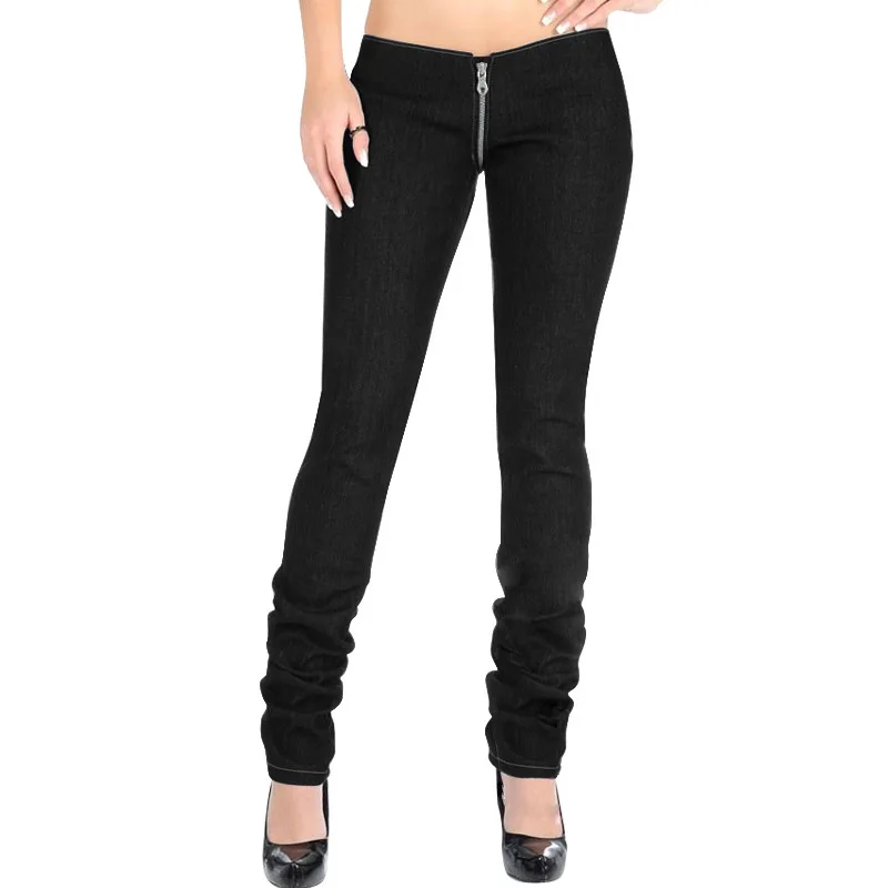 Women Lady Sexy Low Waist Customized Trousers Skinny Pants Zip Crotch Straight Legs Stylish