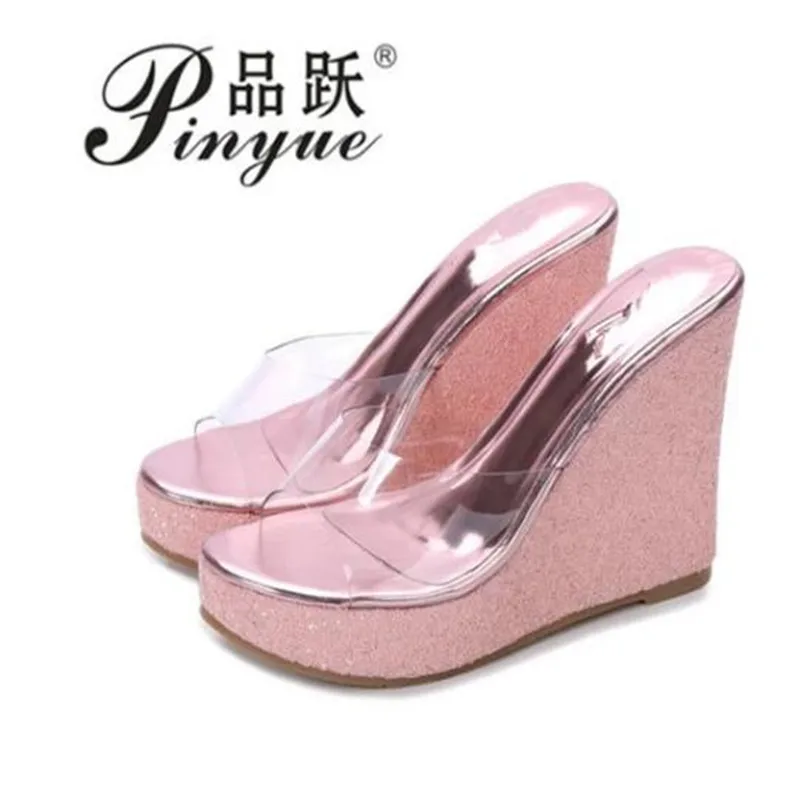 Sequins High-Heeled Sandals Wedge Waterproof Slippers Summer Women Shoes Platform Sandalias Mujer