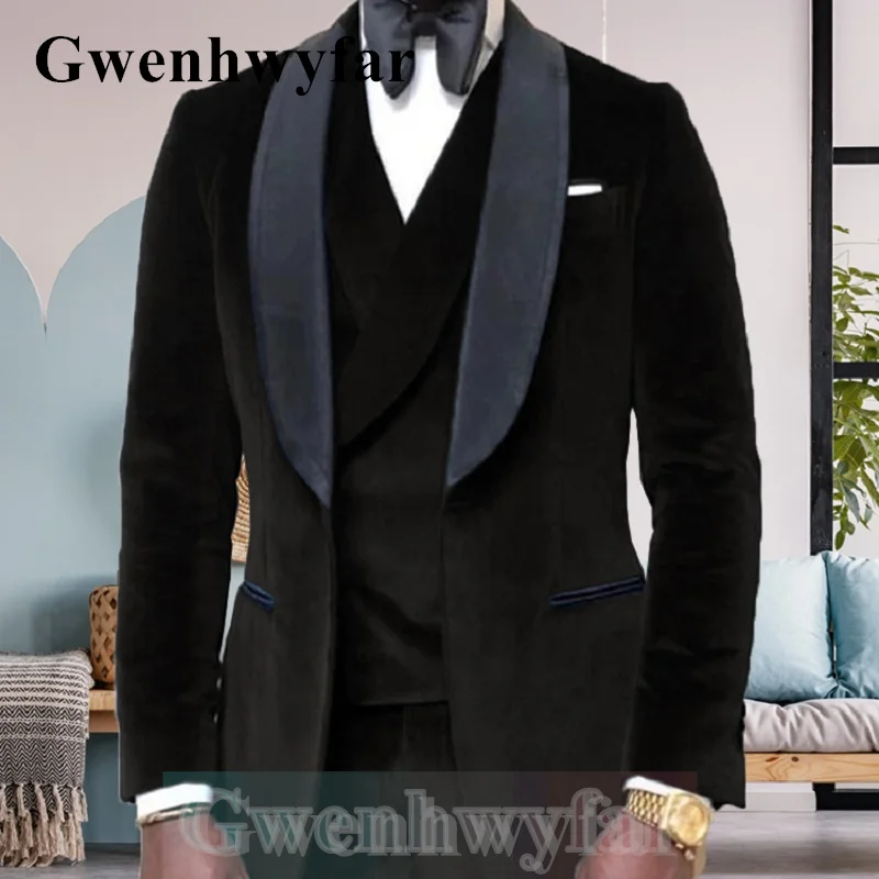 

Gwenhwyfar Velvet Men Suits For Wedding Prom Custom Made Groom Tuxedos Male Fashion 3 Piece Clothes Set Jacket Vest With Pants