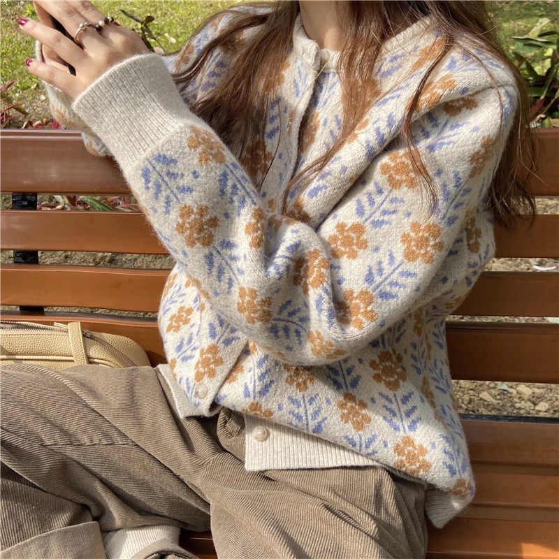 Spring Women Knitting Candigan Sweater 2022 New Sweater Coat Fashion Printing Long Seeve Single Breasted Women Thin Sweater