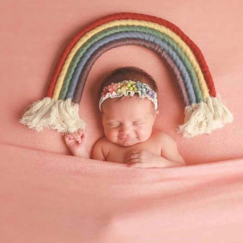 

Rainbow photography props,baby cotton handwoven Decoration for baby photo prop